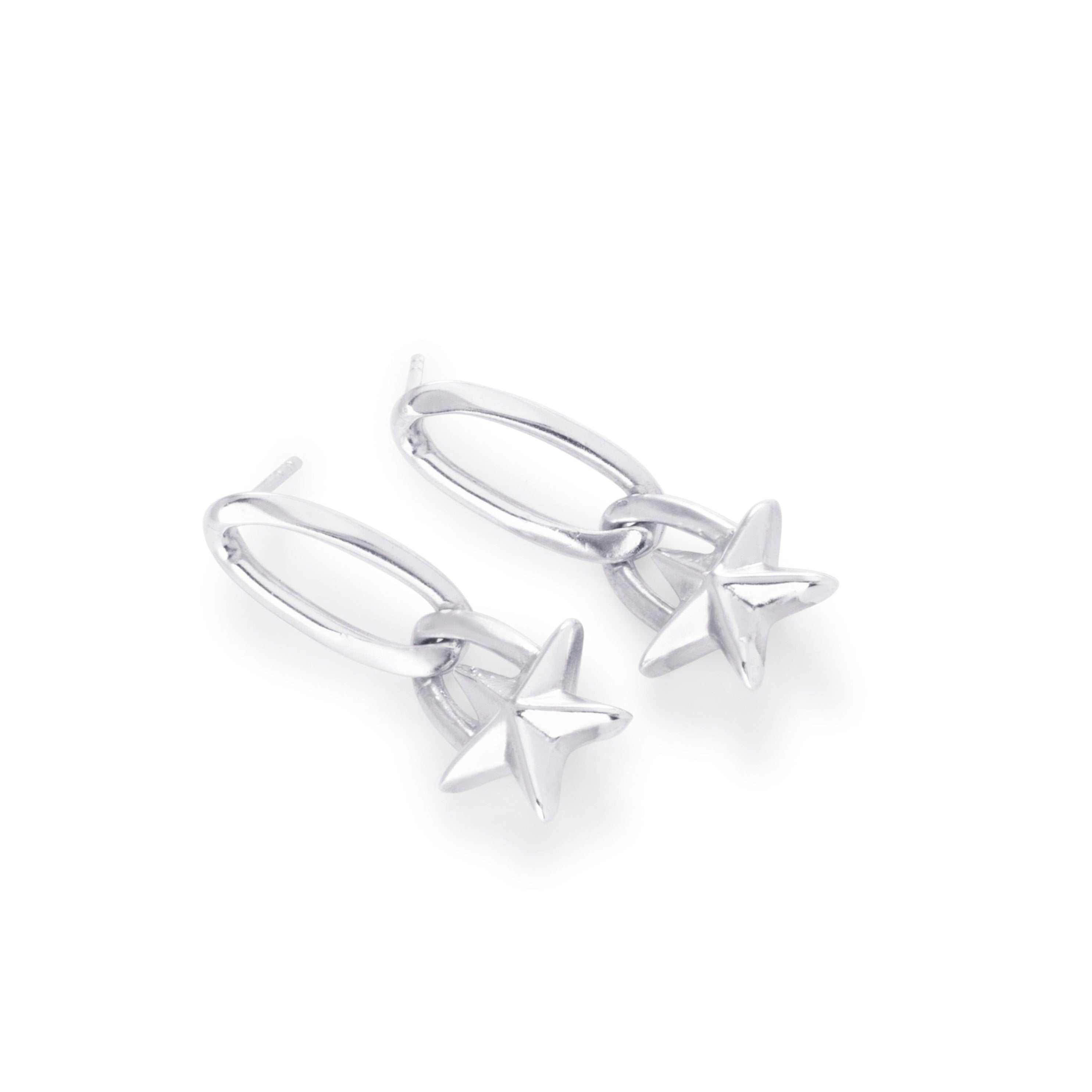 Figaro Star Drop Earrings in Sterling Silver, 28mm