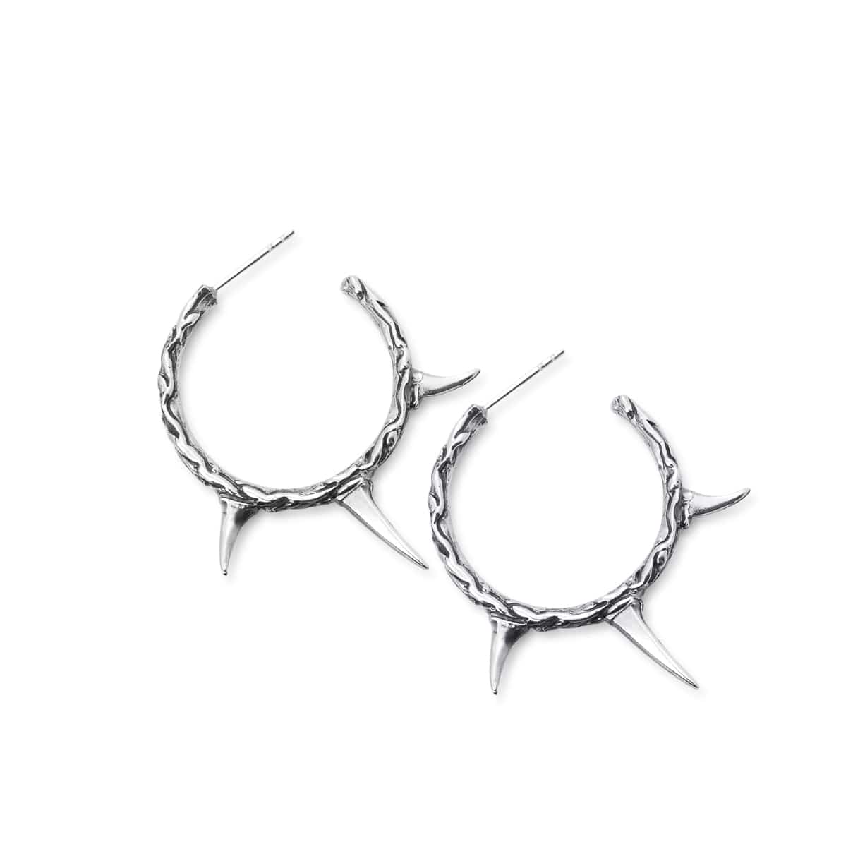 product shot of the sterling silver medium eternal vine thorn hoops. unisex.