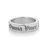 Solid Silver band inscribed with the latin words "Omnia Vincit Amor" in an old world font