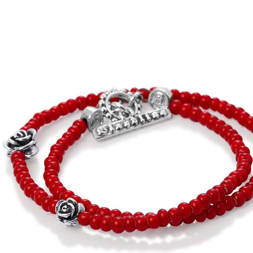 Bloodline Design Mens Bracelets S / red trading beads Double Wrap Double Rose Bracelet
