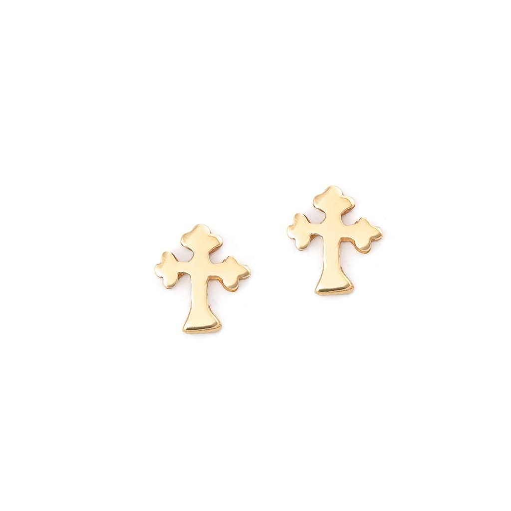 Bloodline Design Mens Earrings 18kt Gold 12th Century Cross Stud Earrings