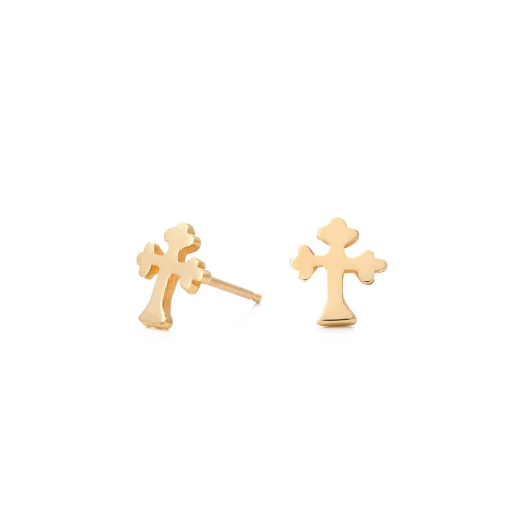 Bloodline Design Mens Earrings 1/2pair 18kt Gold 12th Century Cross Stud Earrings