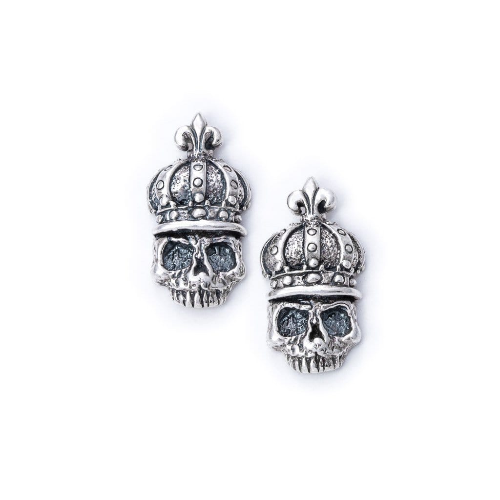 Bloodline Design Mens Earrings 1/2pair Crowned Skull Stud Earrings