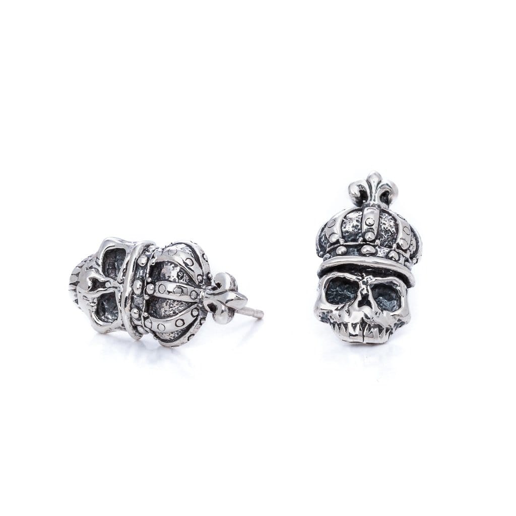 Bloodline Design Mens Earrings Crowned Skull Stud Earrings