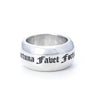 Large Solid Silver band inscribed with words in an old letter font 