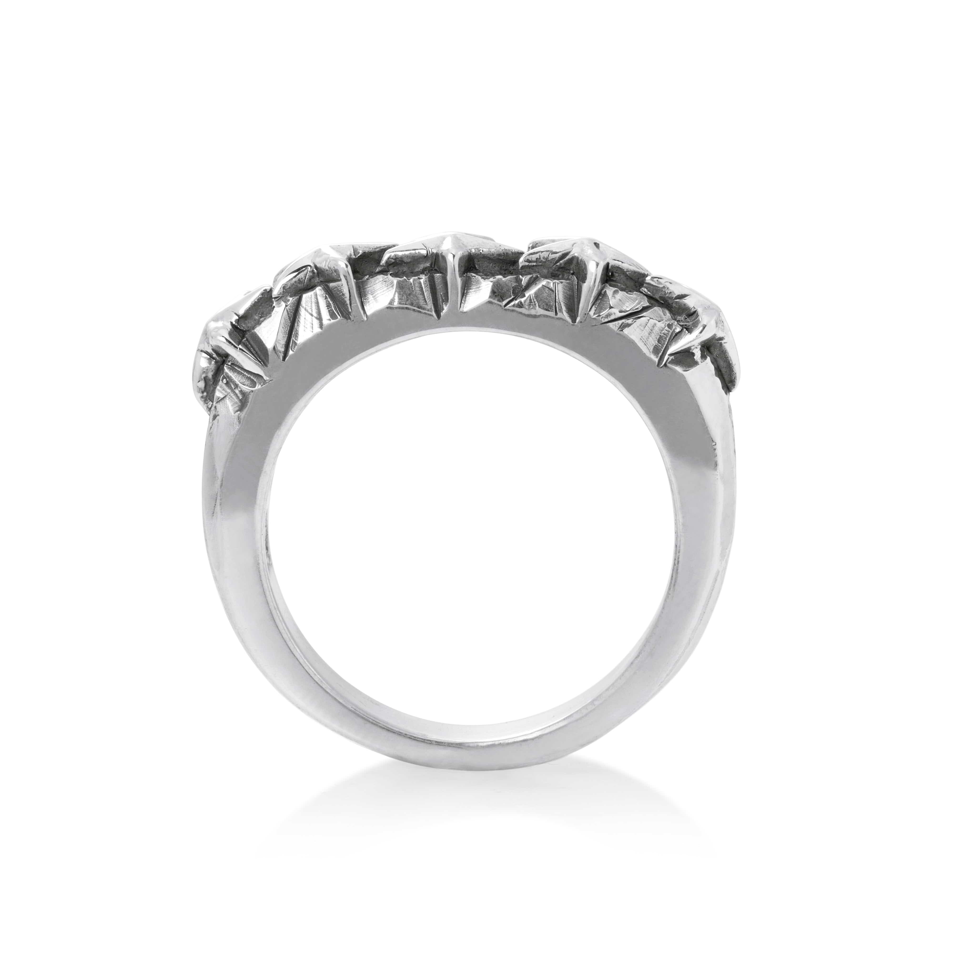 Solid Sterling Silver band decorated with five stars on the top of the ring