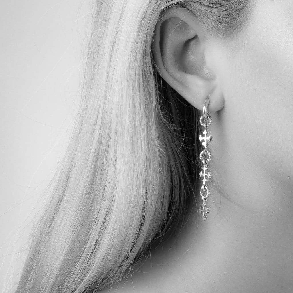 Bloodline Design Womens Earrings Classic Hoop Earrings With Triple 16th Century Crosses