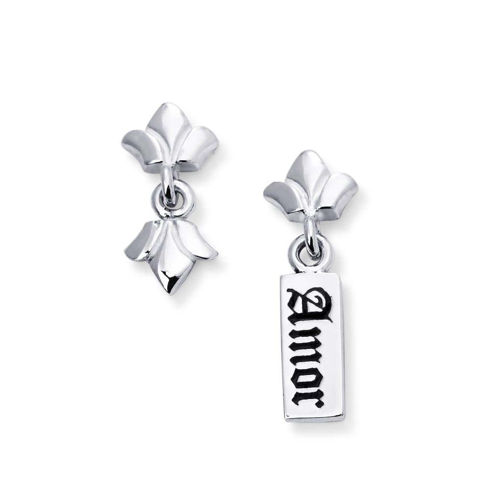Double Floret And Amor Drop Earrings In Sterling Silver, 17mm