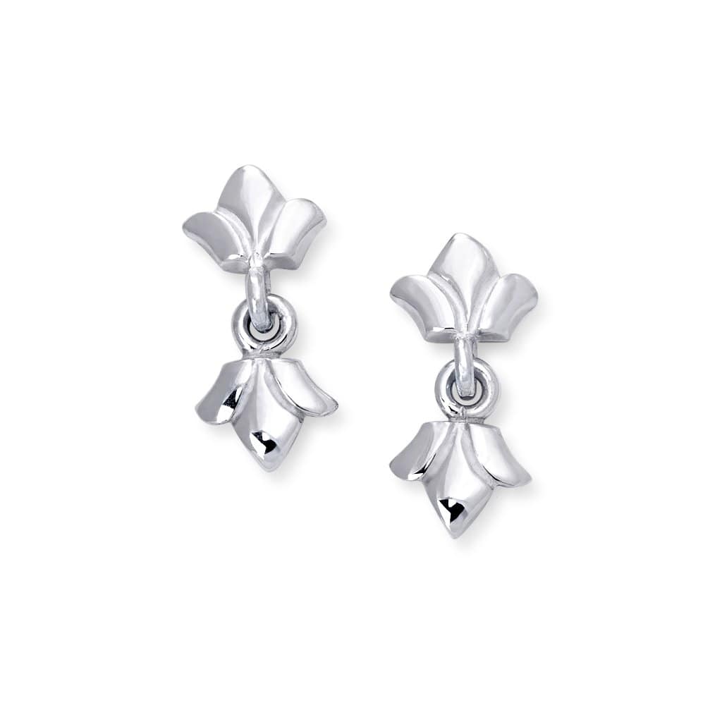 Double Floret Drop Earrings In Sterling Silver, 17mm