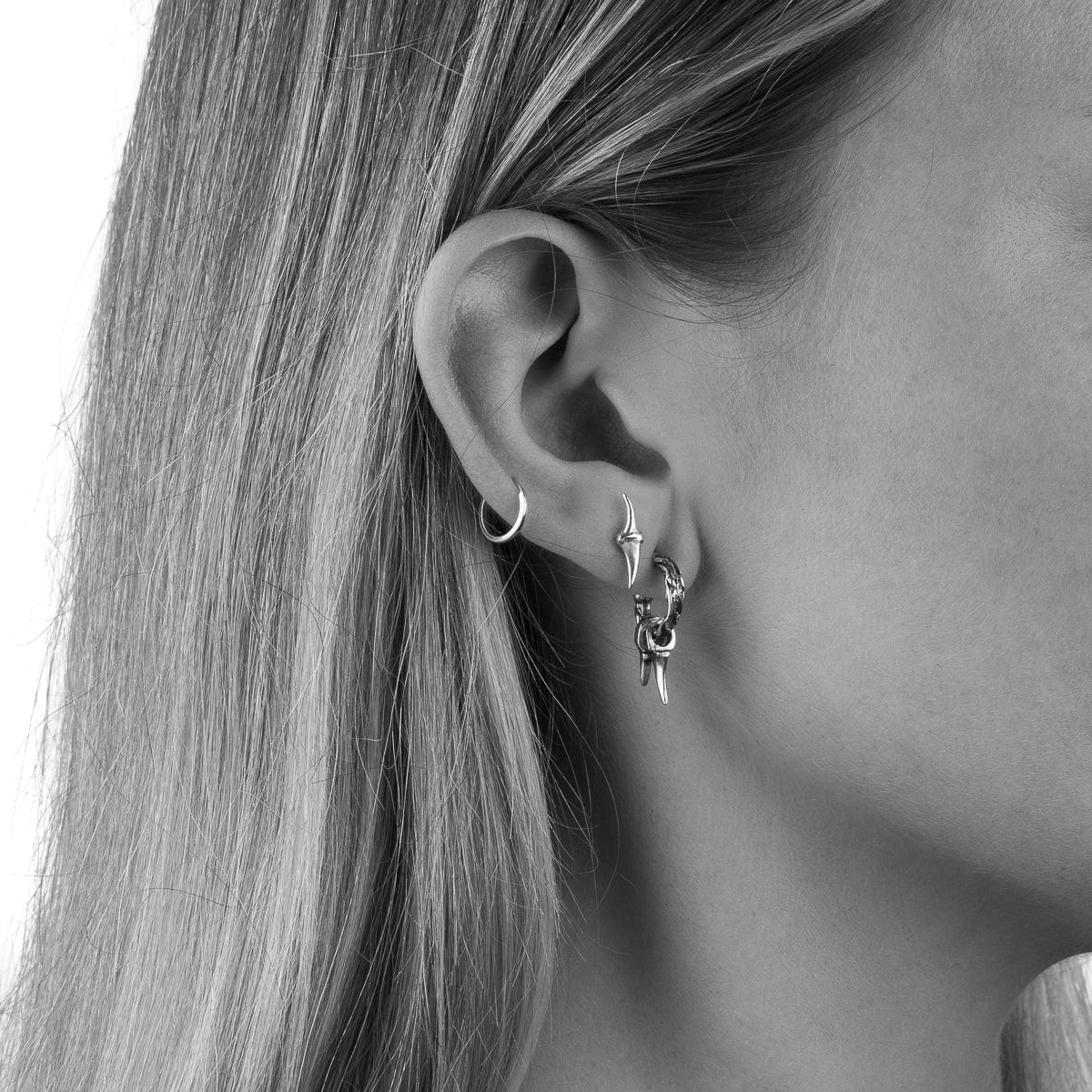 Bloodline Design Womens Earrings Double Thorn Hoops