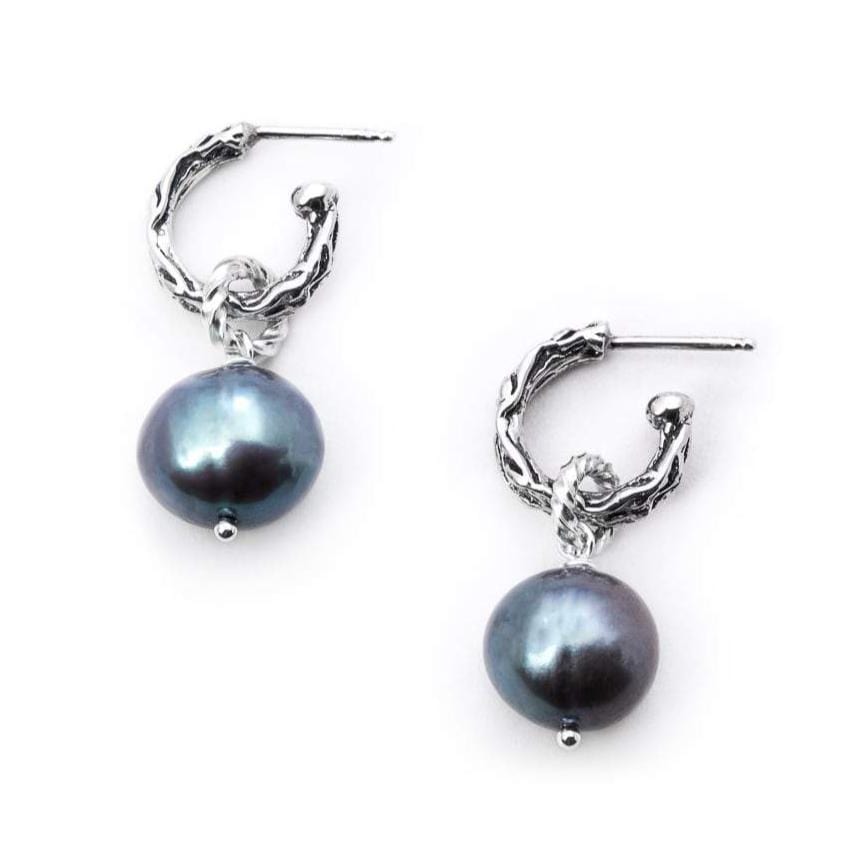 Bloodline Design Womens Earrings Grey Eternal Vine Hoop with Pearl Earrings