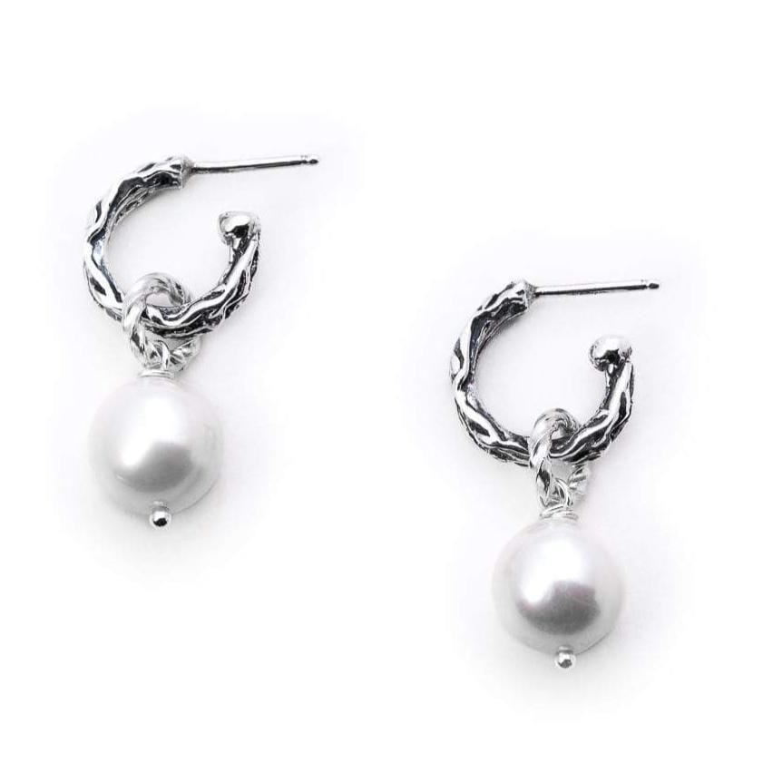 Bloodline Design Womens Earrings White Eternal Vine Hoop with Pearl Earrings