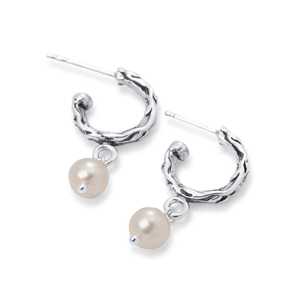 Bloodline Design Womens Earrings The Eternal Vine Hoop Earrings with White Pearl Charms
