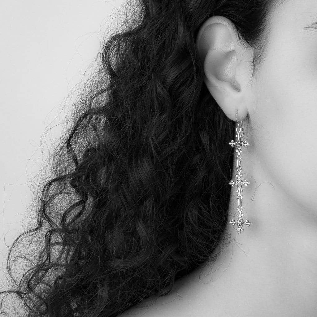 Bloodline Design Womens Earrings Triple Antique French Cross  Earrings