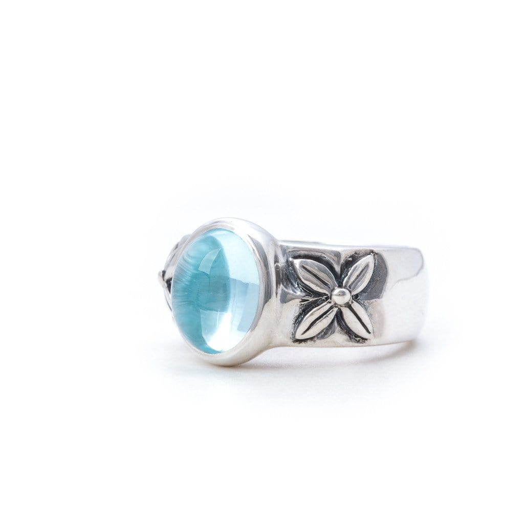 Bloodline Design Womens Rings 5 / Sky Blue Topaz Antique Floral Ring with Gemstone