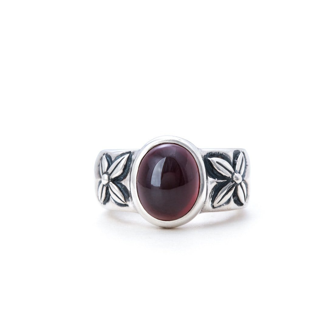 Bloodline Design Womens Rings 5 / Garnet Antique Floral Ring with Gemstone