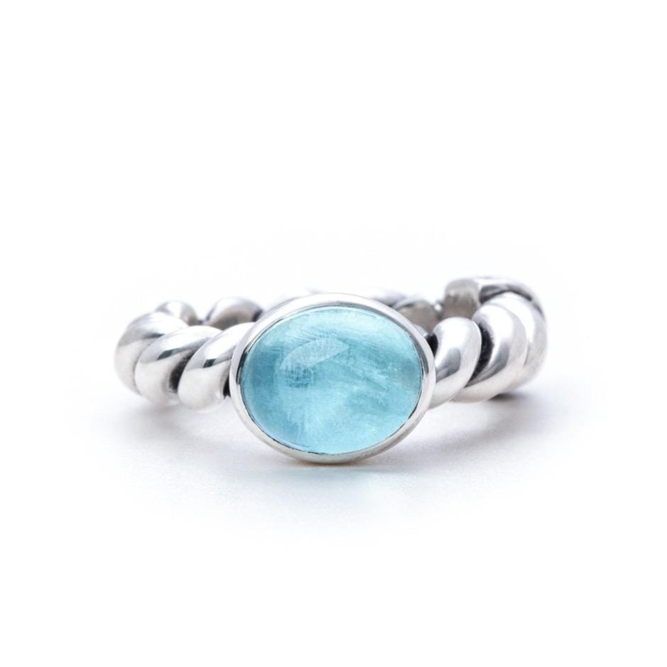 Bloodline Design Womens Rings 5 / Sky Blue Topaz Bloodline Twisted Rope Ring with 9x11mm Gemstone