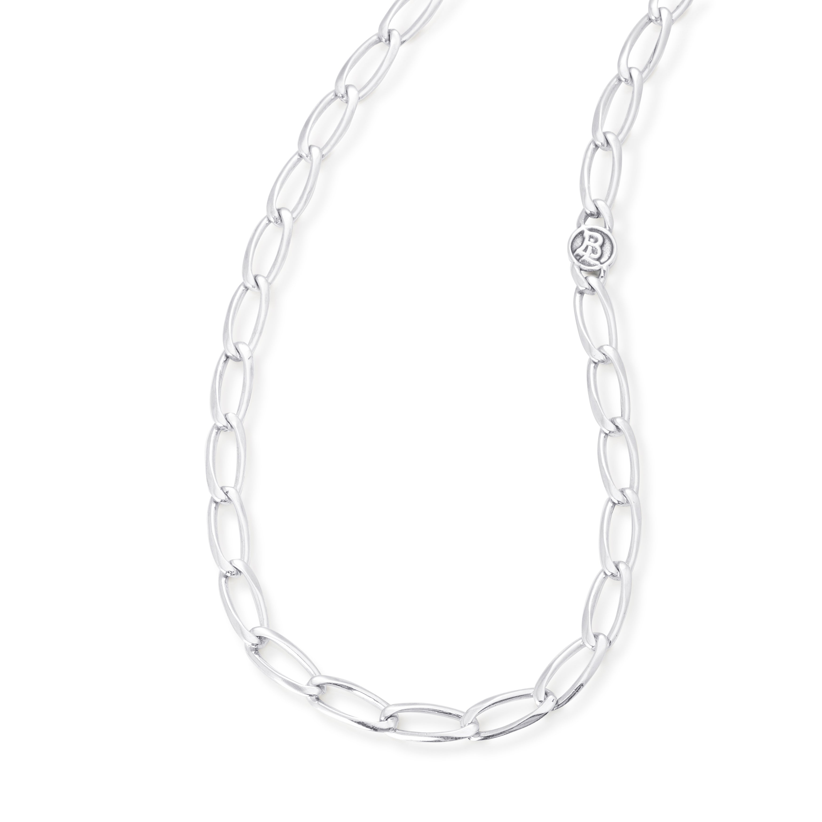 Long Figaro Link Chain Necklace in  Sterling Silver, 6.5mm
